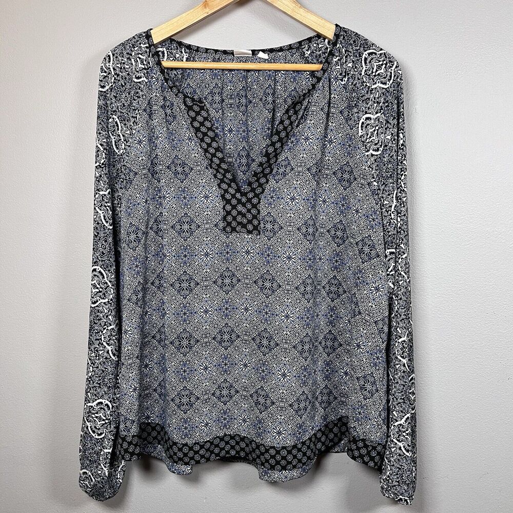 Gap Blouse Women’s Size XL Blue Kaleidoscope Floral Polyester Long Sleeve Boho